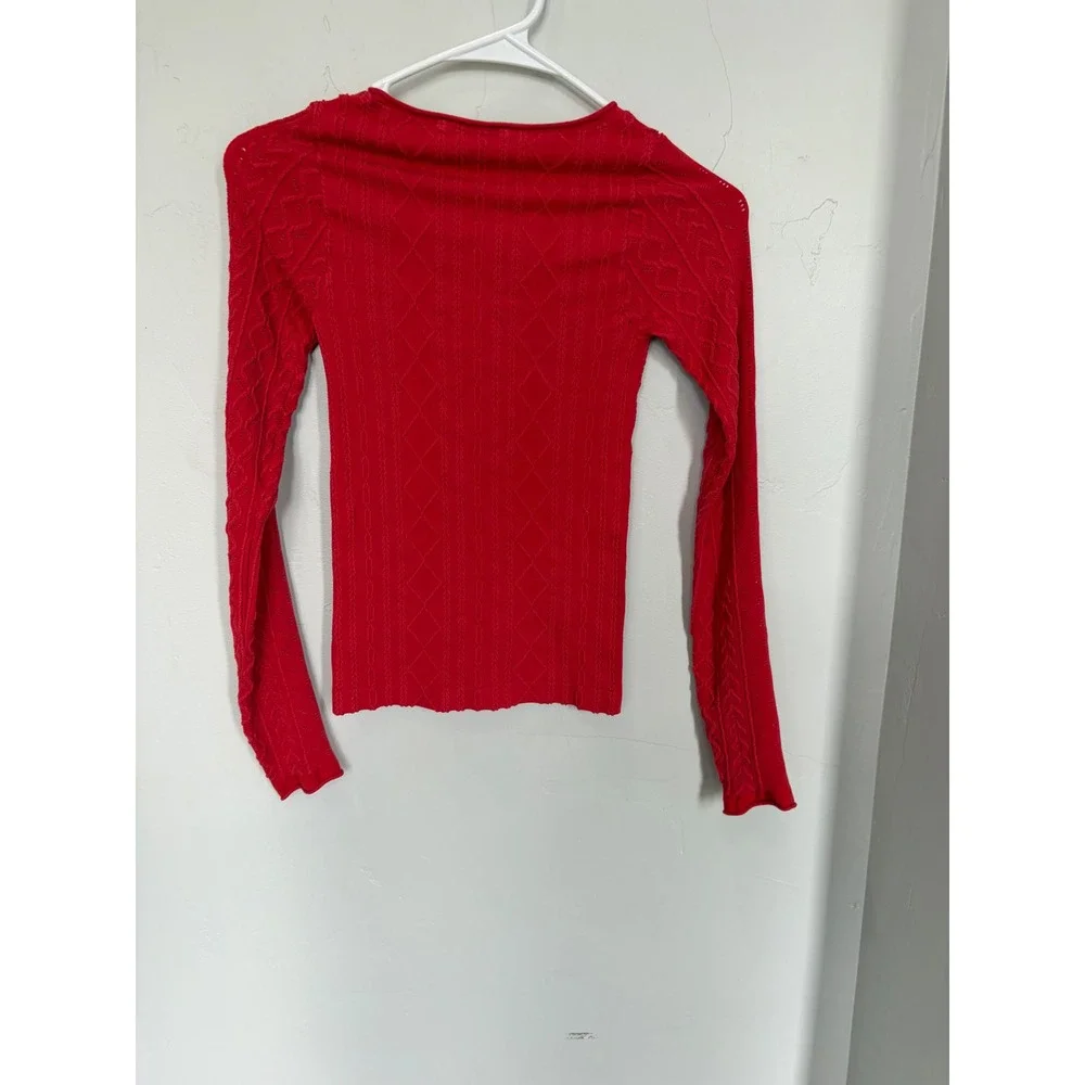 Intimately Free People Red Pointelle Cable Knit Long Sleeve Top XS/S Slim Fit